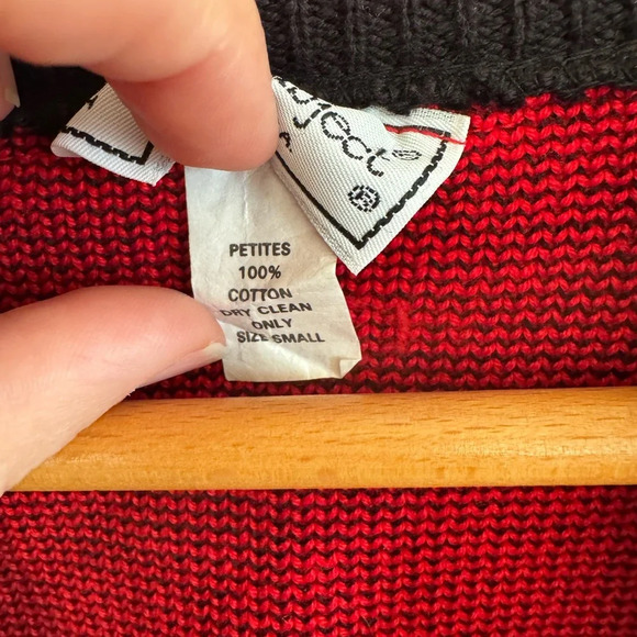 Vintage 90s cotton made in USA red/black chunky knit cardigan sweater sz small - Picture 8 of 8